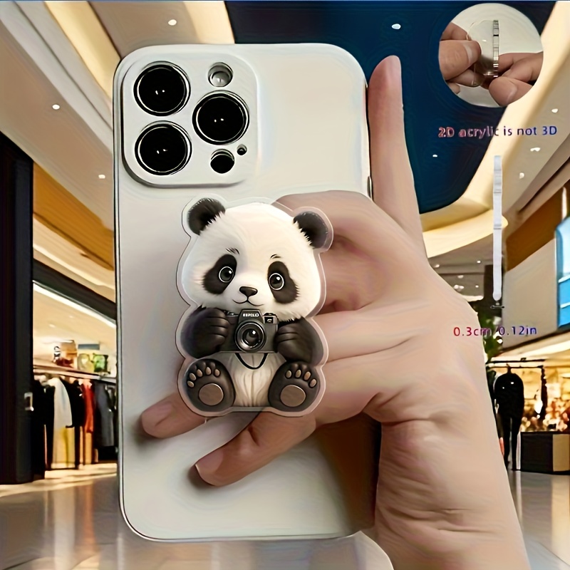 TEMU 1 Cute Panda Design Acrylic Phone Stand, High-quality Telescopic Holder Compatible With Smartphones, 2d Flat