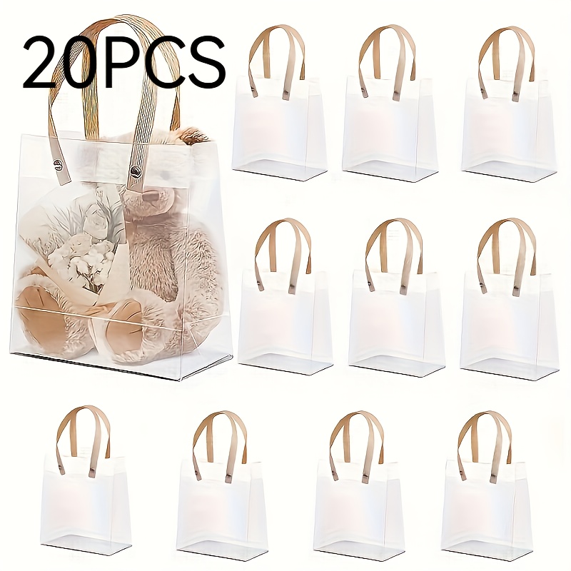 Image of Gift For Her/him Set Of 20 Clear Frosted Tote Bags For Parties, Stylish Gift Bags, Christmas, Halloween