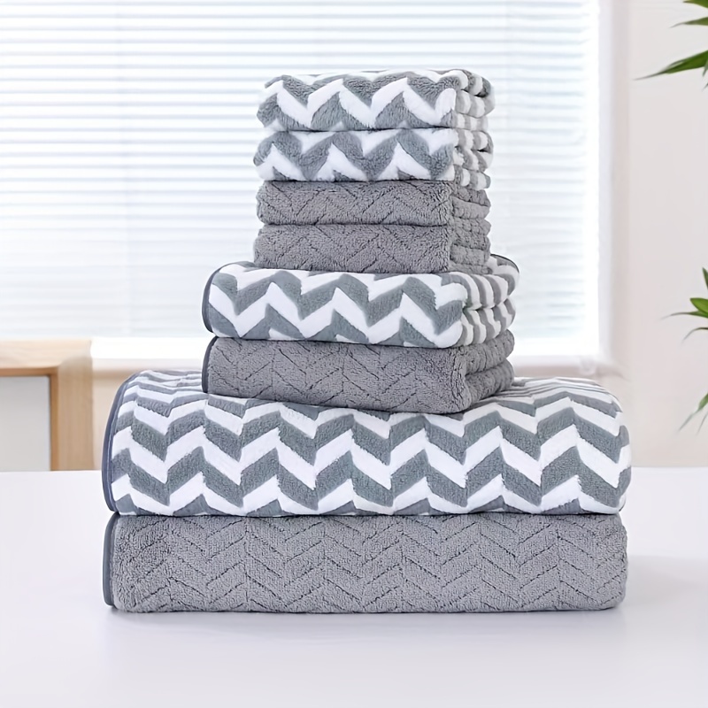 

8pcs Chevron Towel Set, -dry Absorbent Bathroom Towels, 2 Bath Towels 2 Towels 4 Washcloths, 280gsm, For , , Spa - Bathroom