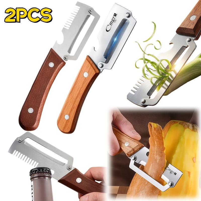 2pcs vegetable grater and   with   stainless steel blade and bottle opener   durable kitchen tool gifts for   professional chefs wooden handle kitchen tool for potatoes   zucchini