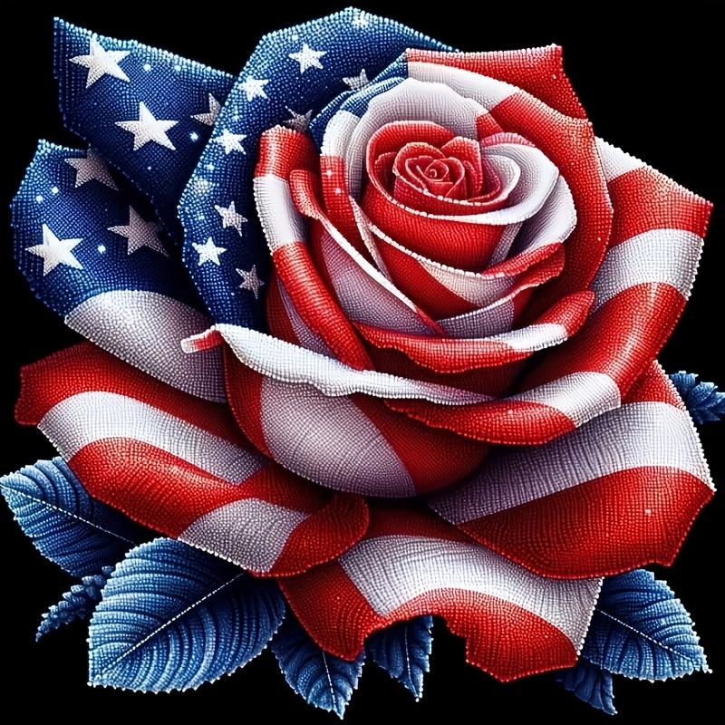 Artikelbild 1 stück 5d diy diamantmalerei-set für erwachsene, vollbohrer runde diamanten, amerikanische flagge rosen design, große 50x50cm leinwand,   für zuhause schlafzimmer, foyer, arbeitszimmer, badezimmer wandkunst dekor