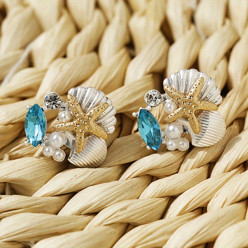 Seaside Beach Glass Gemstone Starfish Stud Earrings