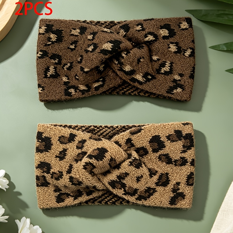 TEMU 2er-Pack 2 Stück/Stück Elegante Vintage-Stirnbänder mit Leopardenmuster, geeignet für normales Haar, atmungsaktive, leichte, dehnbare Haargummis