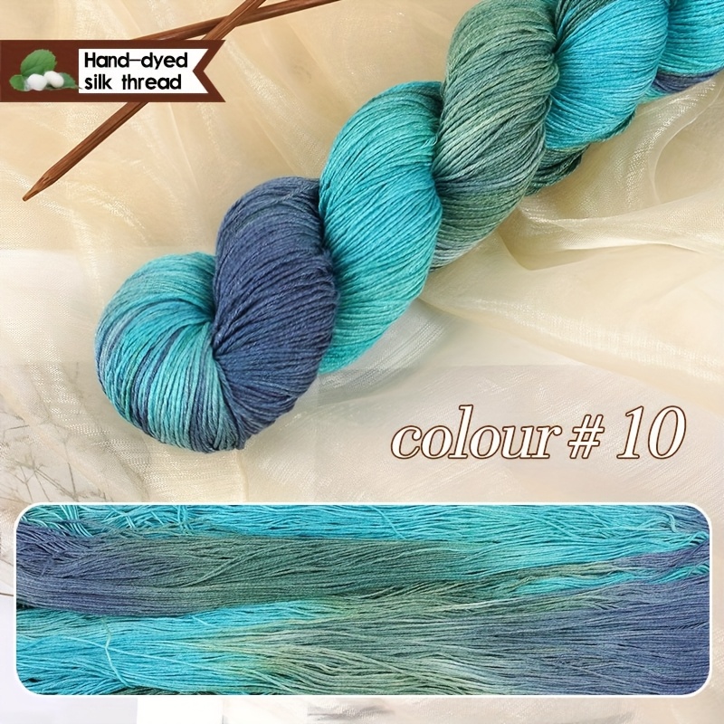 E-shop 100G Premium Handgefärbter Seidengarn, Farbiges Garn, Sommerseidengarn - Weich, Atmungsaktiv, Geeignet zum Stricken, Häkeln, Weben - Mehrfarbig,