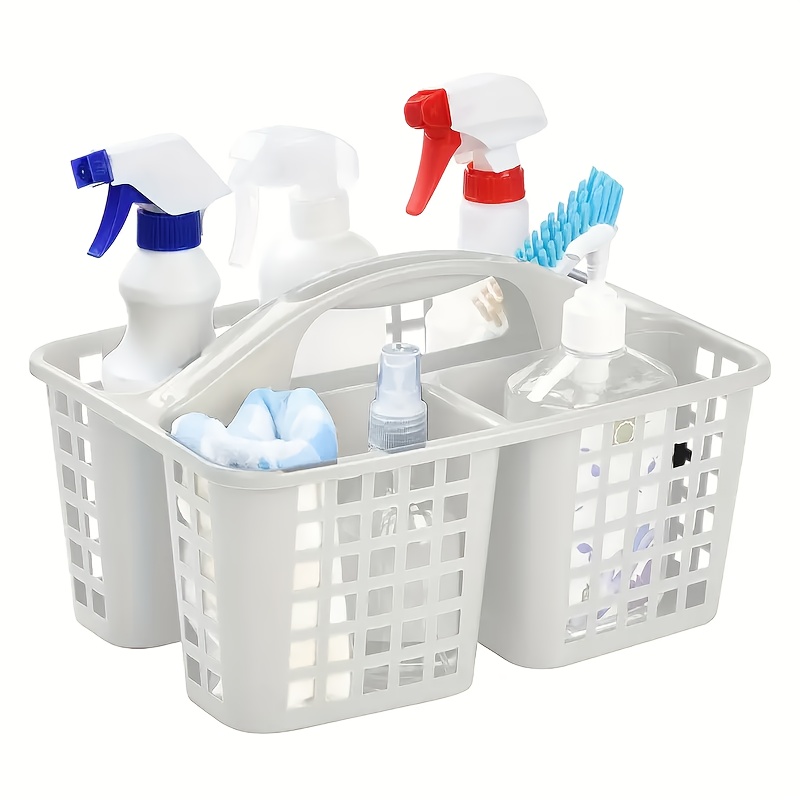 portable 3 compartment shower basket organizer durable plastic bathroom kitchen storage lightweight no installation design with ergonomic handle for toiletries cleaning supplies utensils shower caddies 0