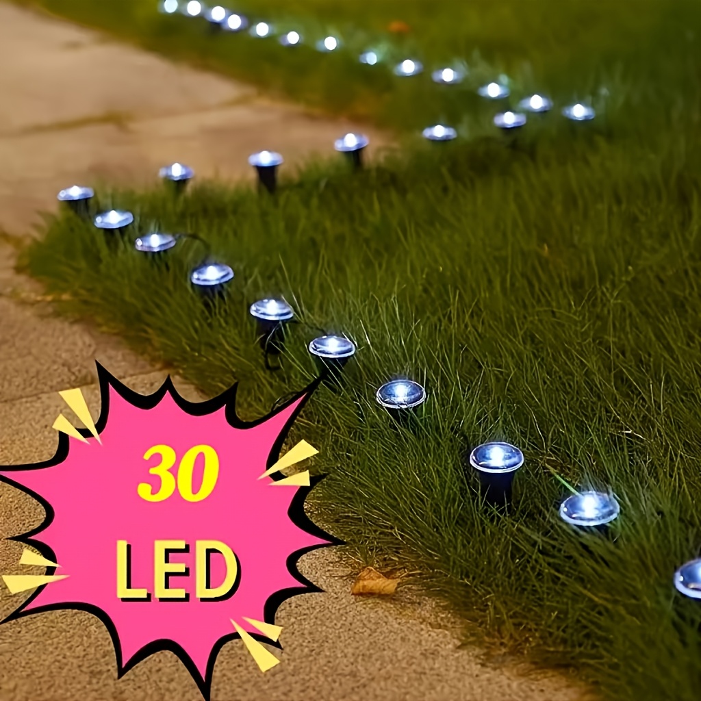 TEMU Solar Street Lamp Ground Plug Light 30pcs Outdoor Light String Lawn Courtyard Light Decorative Light Atmosphere, 1 Package Of 30 Led Ground Nail
