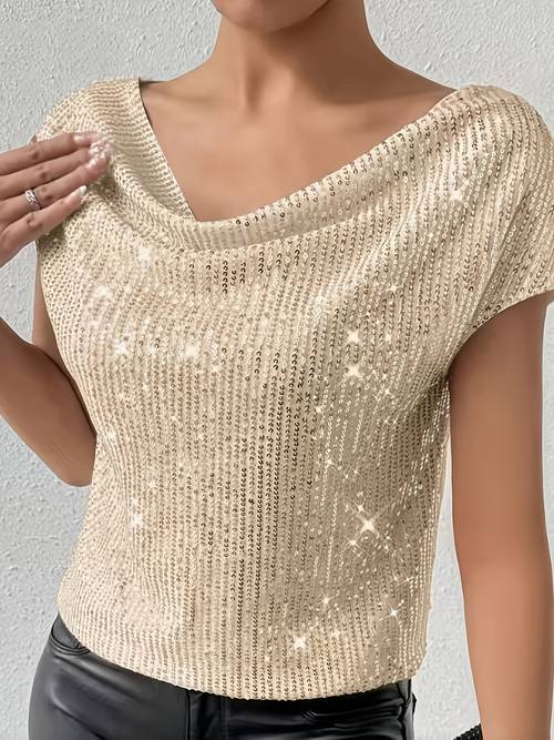 elegante damesblouse met pailletten en korte mouwen voor lente/zomer