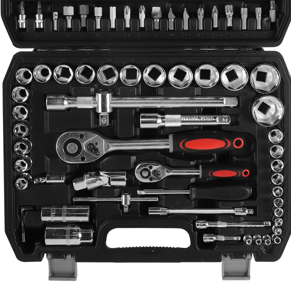 TEMU 94pcs Tool Kit, 1"1/2" 1"4" Metric Size Wrenches Set With Ratchet Torque Screwdriver , High-quality Durable Case, Easy-to-use Suitable For
