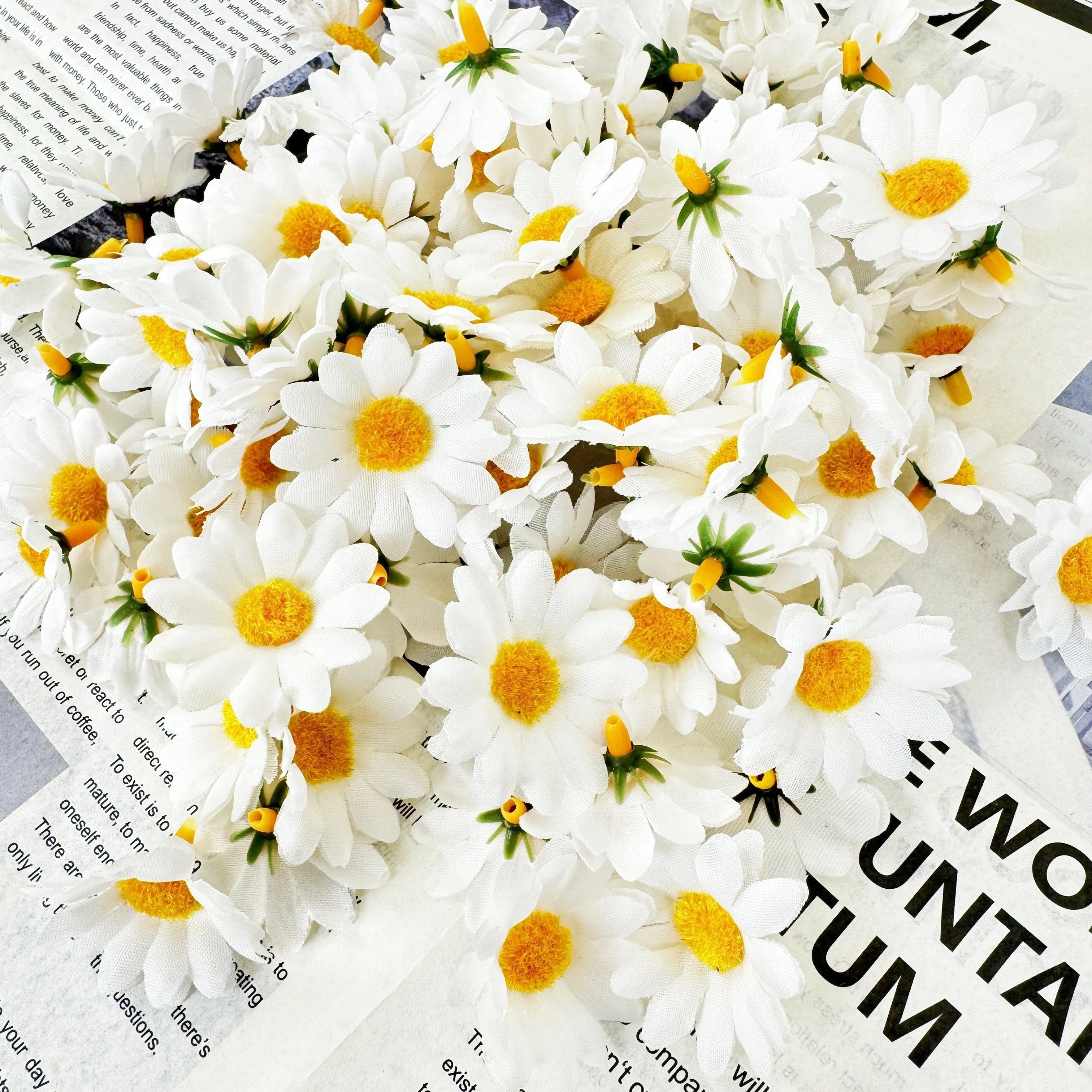 Image of 50pcs, 4cm Artificial Flower Heads, Bouquet, Wedding, Party, Bouquet Decoration - White/yellow