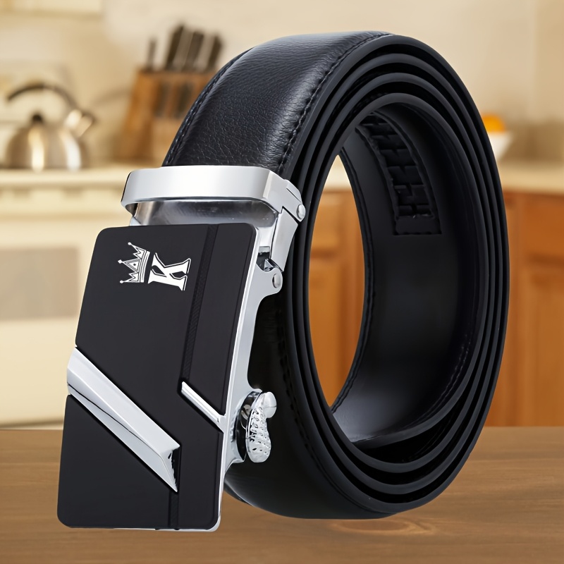 TEMU Crown K Pattern, Men' Belt With Automatic Alloy - Adjustable Length For - Men's Belt