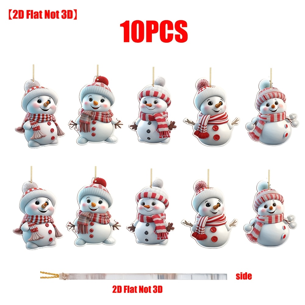 2d Flat - Set Of 10 Flat Acrylic Ornaments Featuring Snowmen For Hanging On Christmas Trees, Decorations For The , Perfect As Gifts