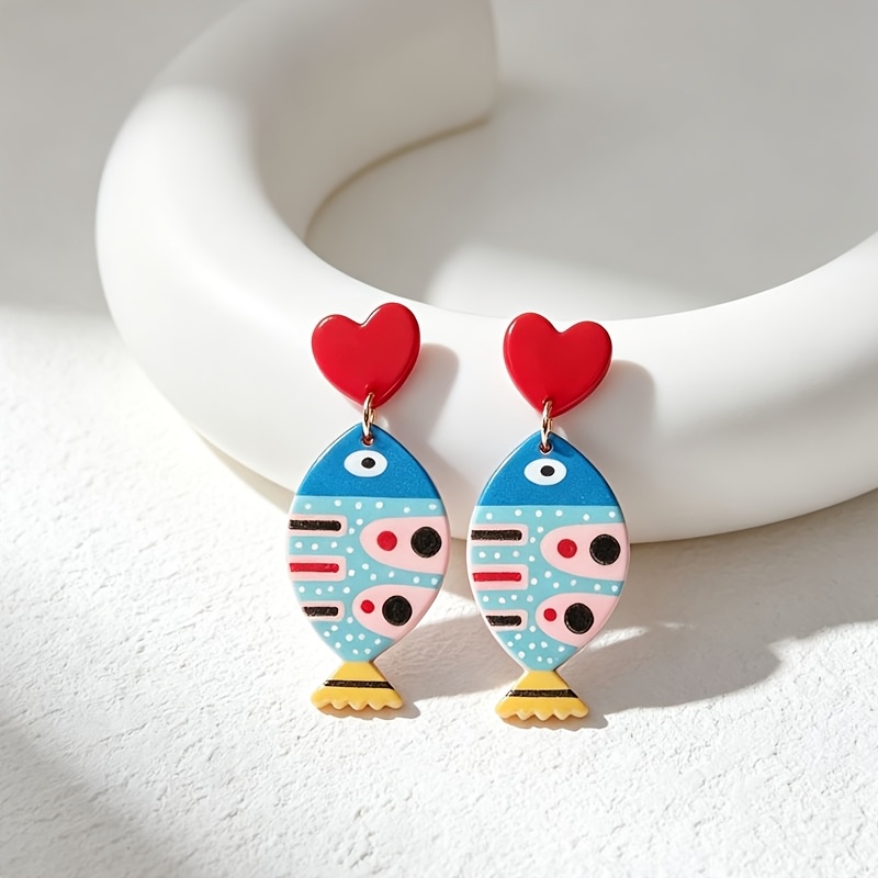 TEMU 1 Paire de Boucles d'Oreilles Pendantes pour Femmes en Acrylique, et Color Combiné , Poisson Gros Bleu à Pois Mignons, Élégantes et Tendance,