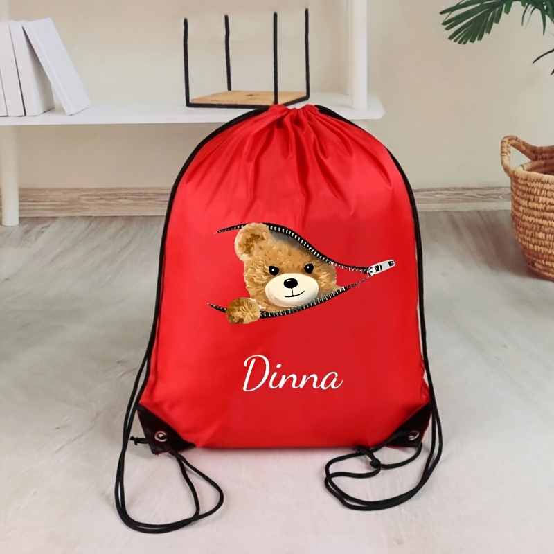 TEMU A New Summer Fashion Cute Zipper Bear Print Bouquet Bag, Event Bag, Drawstring Bag, Storage Bag Sports Basketball Bag, Customized With Name Or