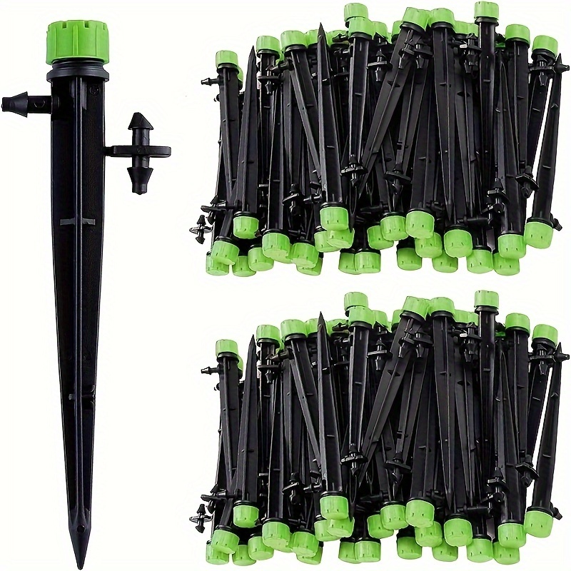 

20/50pcs, Adjustable Flow Irrigation Drippers, 5.2 Inches Stake, 0.59 Inch Connector, 8-hole Spray Nozzles, Garden Watering System, Fits 1/4 Inch Tubing, For Garden, Flower Beds, Orchard, Lawn Care