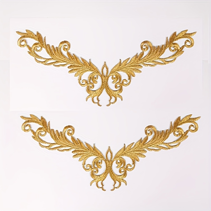 E-shop 2 Stück gestickte Stoffpatches, goldene/silberne Dekorationspatches, mit Kleberückseite zur Anwendung mit Wärme und können handgenäht werden
