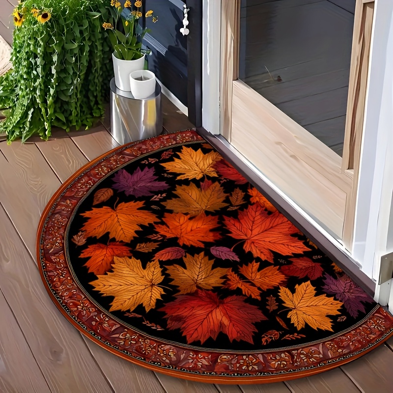 TEMU Paillasson, Tapis d'entrée demi-cercle à impression 2D plate - Motif de en orange, rouge, jaune et marron, Paillasson semi-circulaire adapté à
