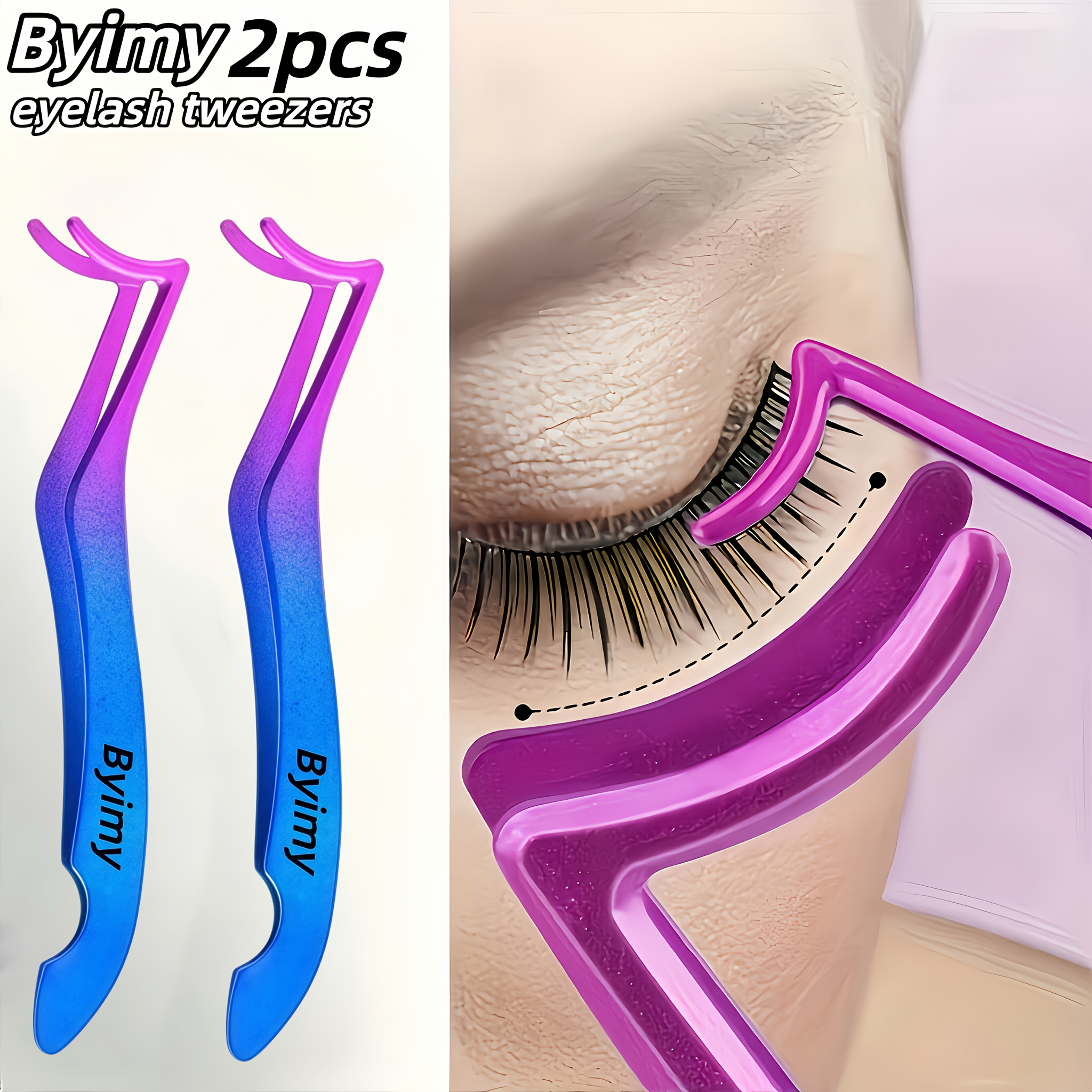 TEMU Byimy Brand 2pcs Colored Eyelash Tweezers, Beginner-friendly Eyelash Extension Auxiliary Tool, Stainless Steel High-precision Tweezers, Portable