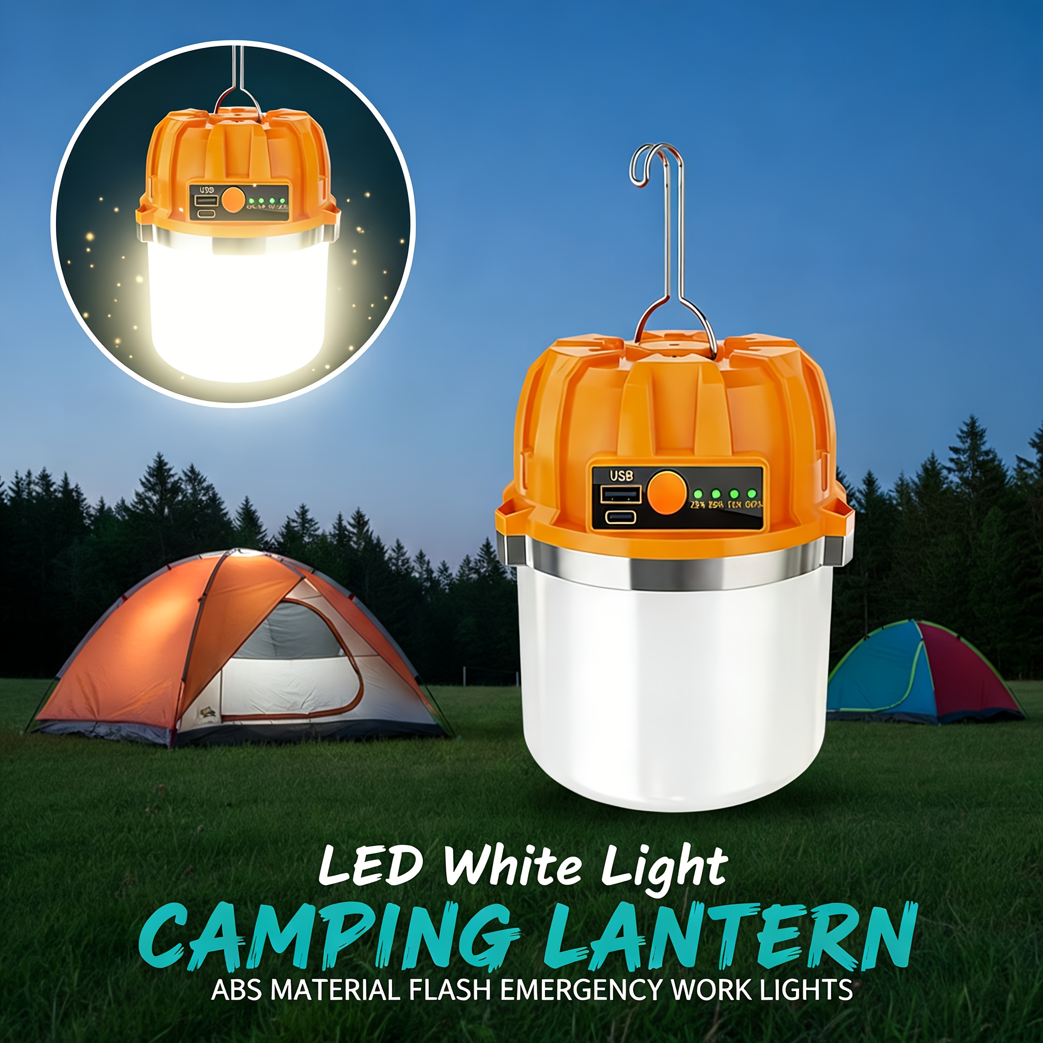 TEMU [extremely Long ]outdoor Led Camping Light - High-brightness Usb Rechargeable Tent Lamp, With Hook Three-level Dimming Ambient Light, Suitable