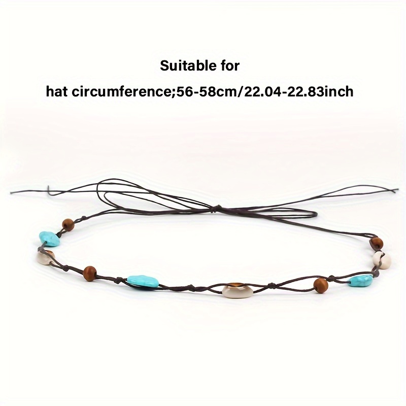 1pc Ethnic Style Original Beaded Shell Straw Hat Decorative Headband Accessories Wooden Beads Blue Turquoise Mixed Rope Decoration Topper Belt And Crown Accessory