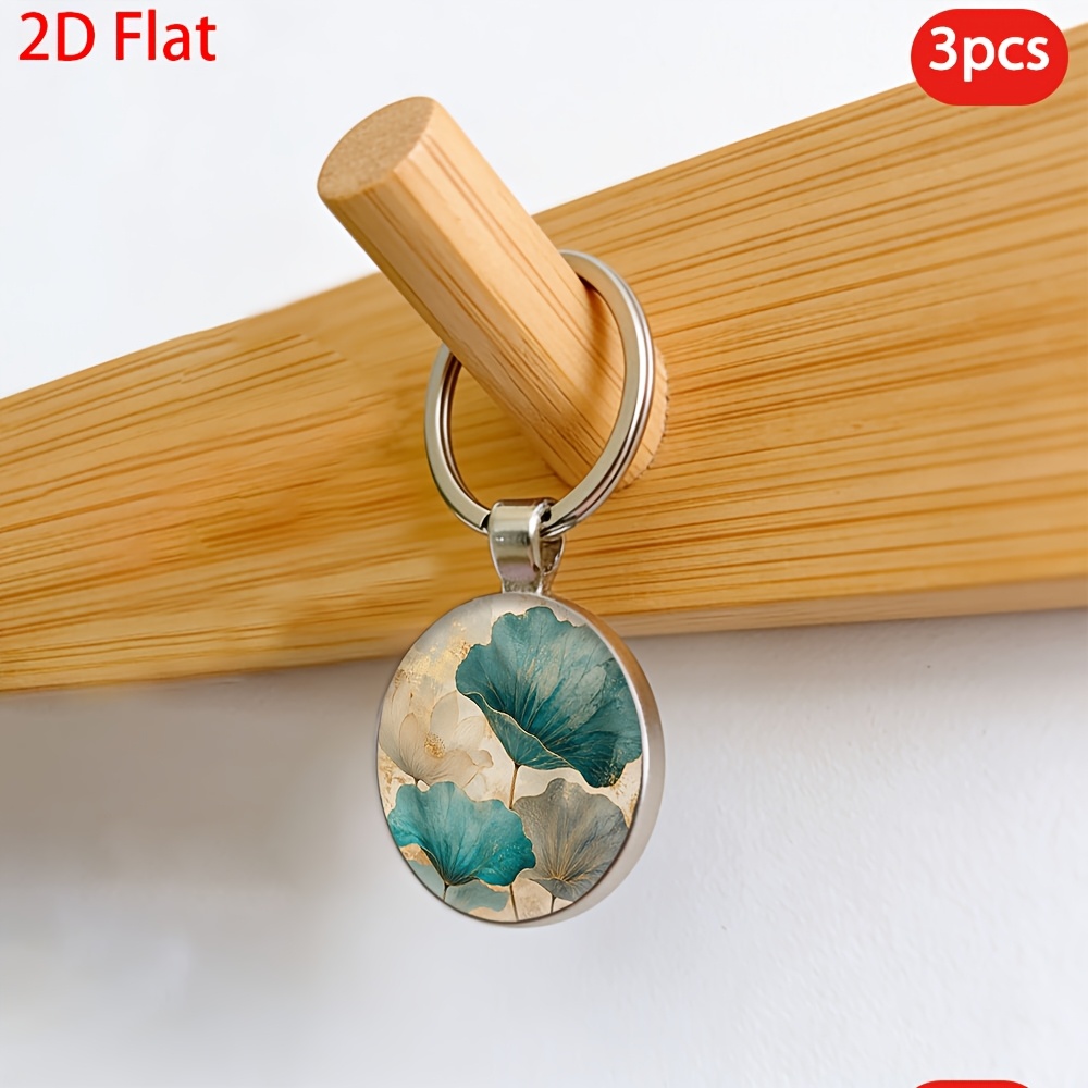 Golden Lotus Leaf Pattern Keychain, 3pcs Set