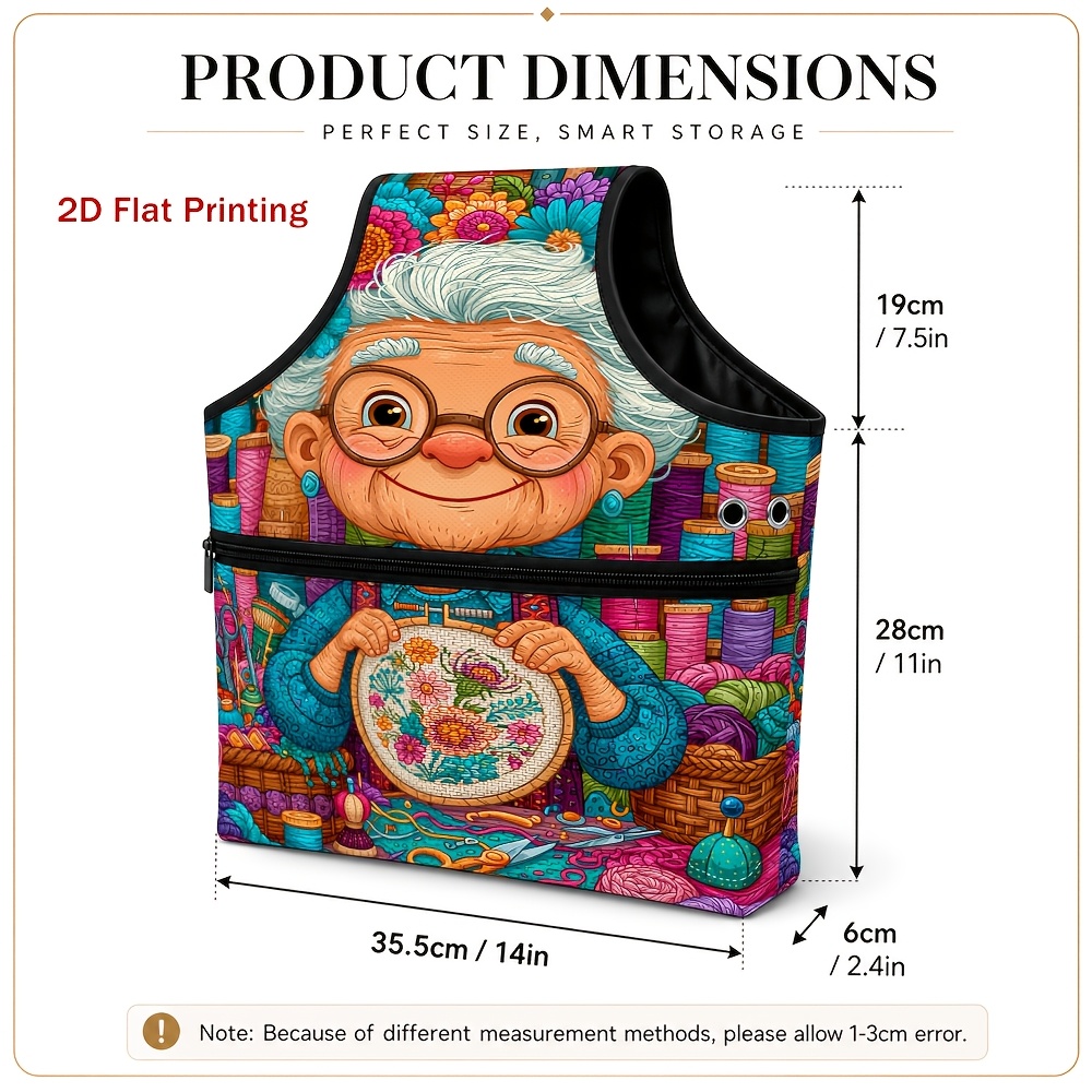 TEMU 1pc Large Crochet Organizer Bag Suitable For Knitting & Crochet Crafts - Large Storage Pouch With Hooks & Markers Holder, Multicolor Flower