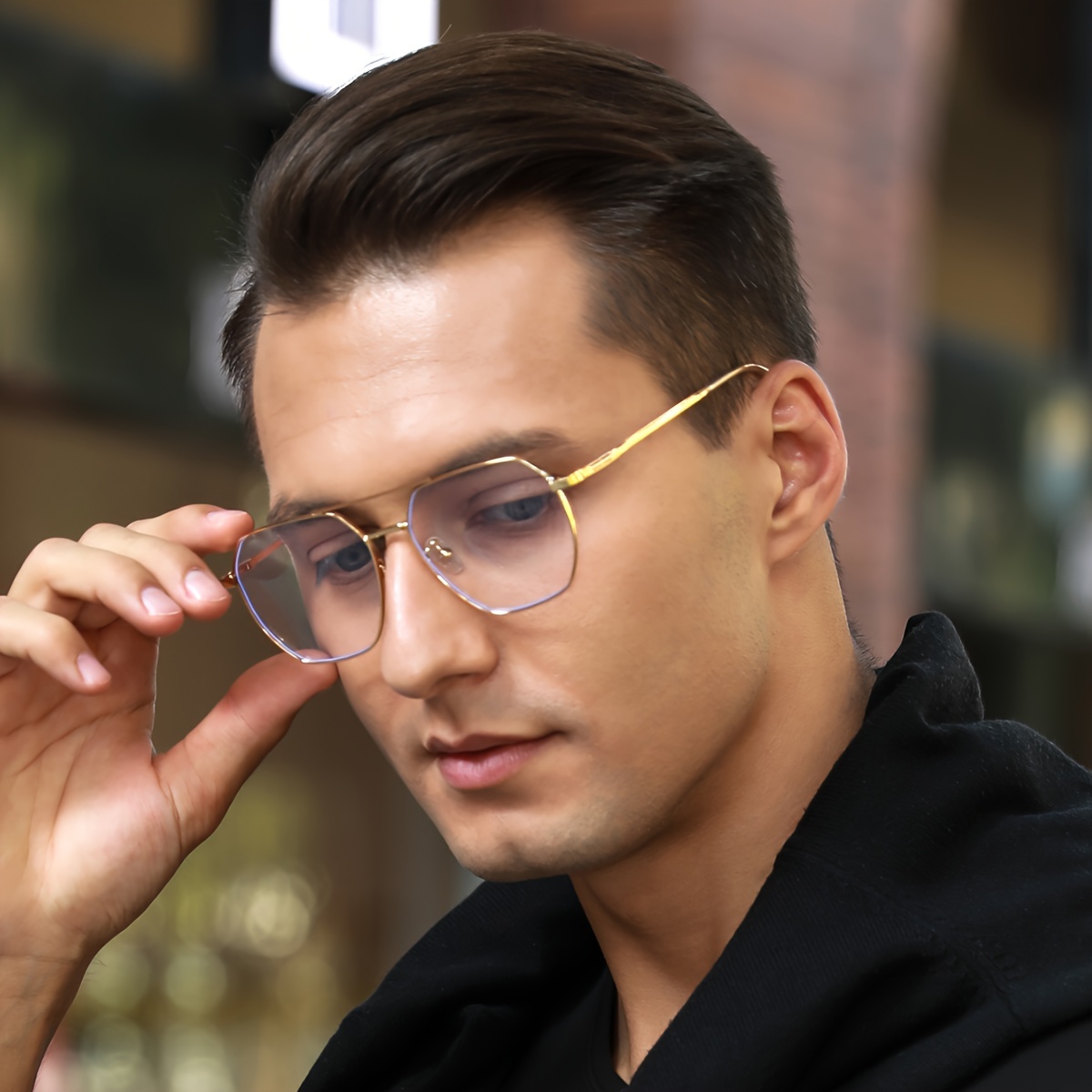 

Men's Fashion Geometric Pattern Personality Double Beam Frame Casual Style Non-prescription Full Rim Glasses With Pc Lens & Zinc Alloy Frame - Decorative Clear Eyewear For Daily Wear (1 Pair)