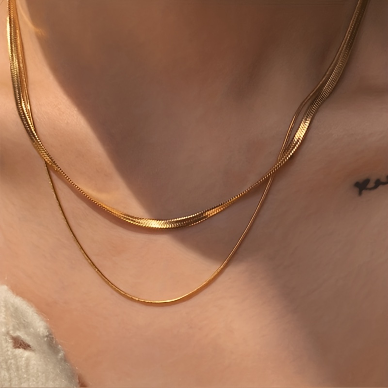 2pcs Set Snake Bone Chain, Simple And Fashionable Casual 304l Stainless Steel Double-layer Stackable Necklace, Unisex, Stylish And Elegant, Comfortable And Versatile