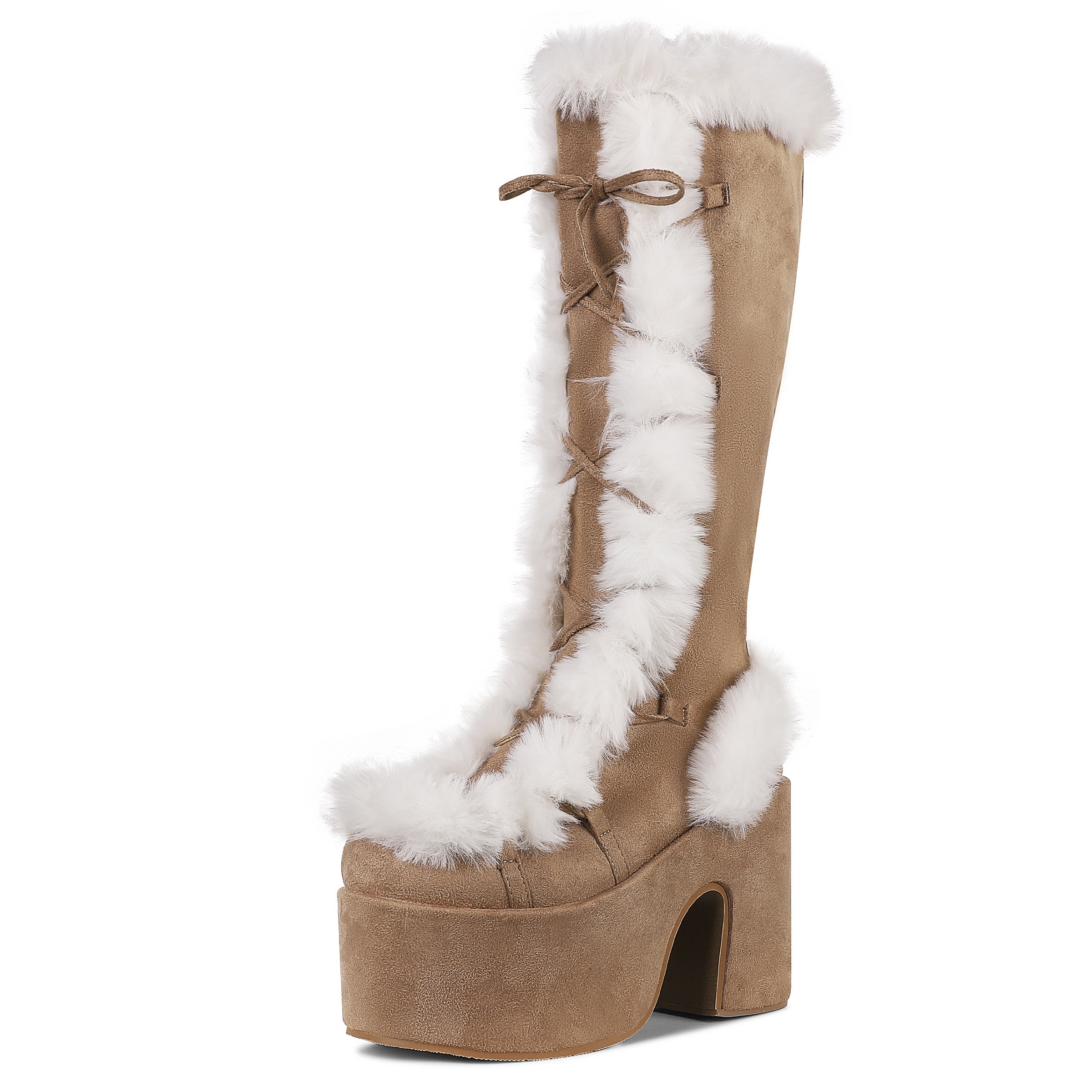 women's chunky platform knee high boots side zipper winter
