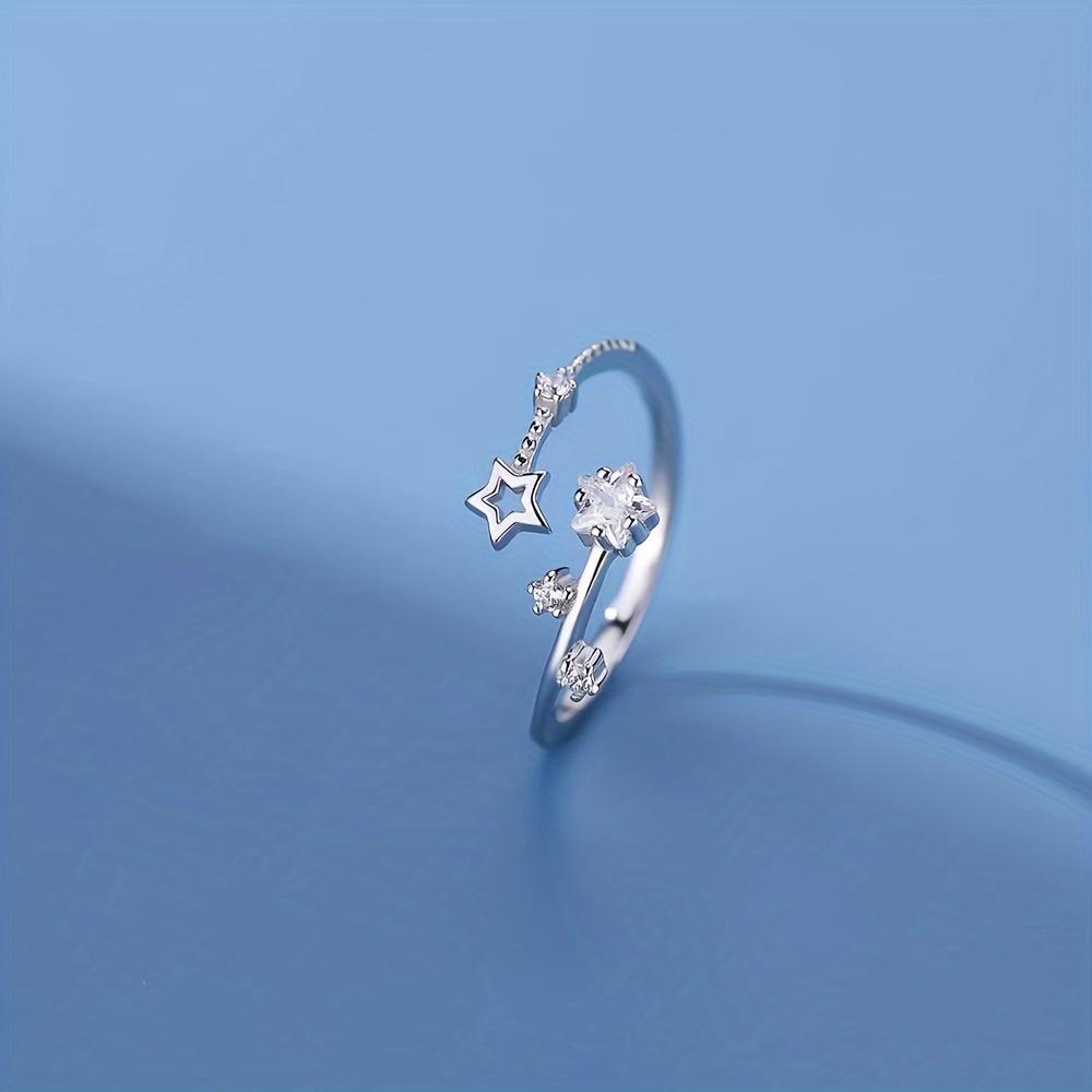 Star Decor Cubic Zirconia Ring, Adjustable Joint Ring for Girls, Party Gift