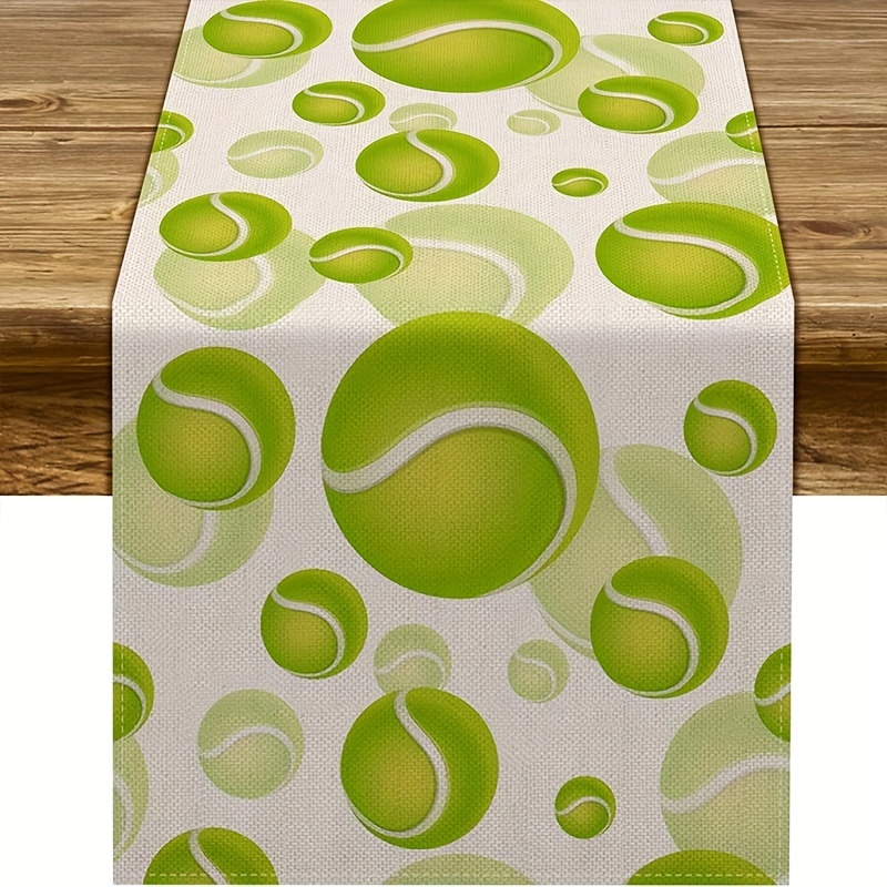

1pc Tennis Ball Table Runner, Sport Baby Shower Tablecloth, Tennis Themed Birthday Party Kitchen Dining Room Home Decoration