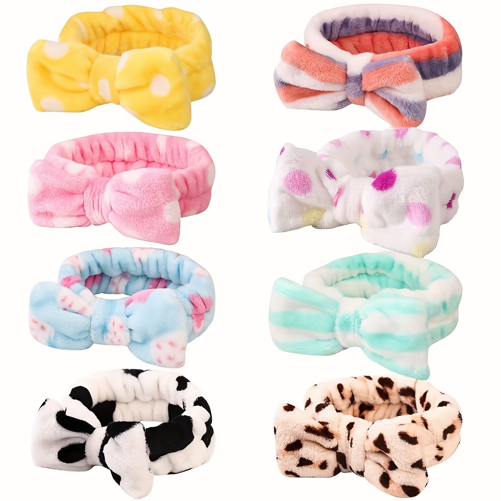 

8pcs/set Coral Velvet Spa Headband Soft Bow Plush Headband Cute Face Washing Skincare Makeup Hair Accessories