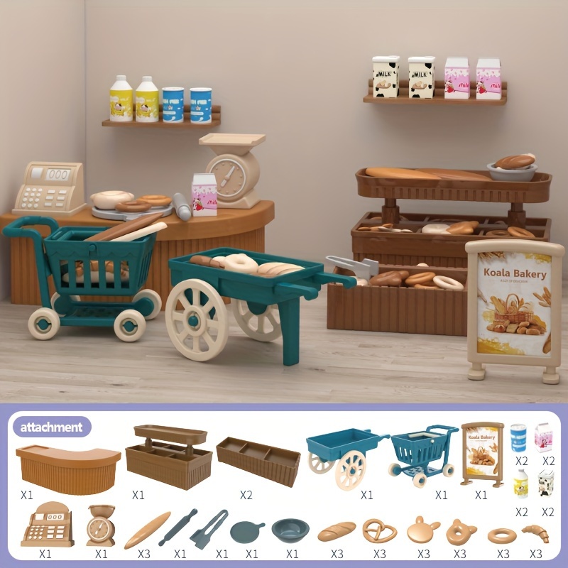 

1set, Miniature Dollhouse Shop Set, Classic Toy Bakery, Ice Cream, Flower, Fruit Store, Simulated Diy Moving Scene, Plastic Micro Desktop Ornaments, Gift