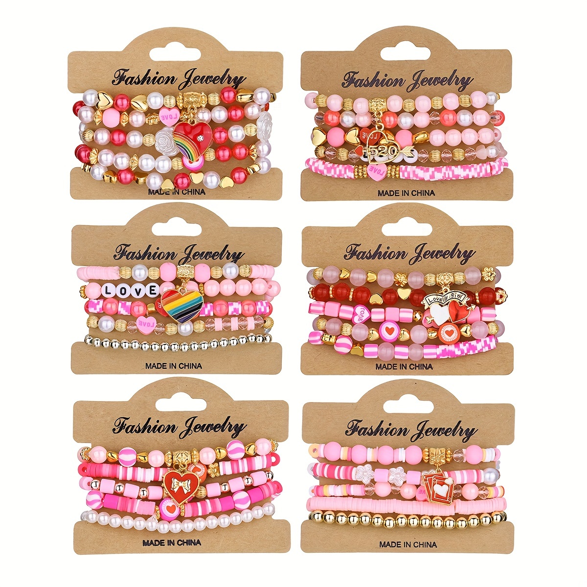 

30pcs Set, Sweet Y2k Valentine's Day Love Beaded Bracelet Set, Stretch Beaded Bracelets With Heart Charms, Fashion Jewelry For Women, Elegant Style, & Number Themed, & Gift , Accessory