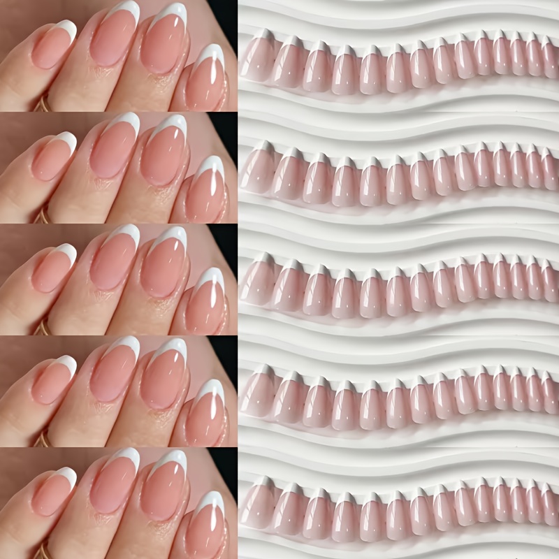 120pcs White Short Almond Fake Nails Set, Acrylic Nails With Glossy Full Coverage, Reusable Nails For Women, Suitable For Daily Wear And Diy In Autumn And Winter