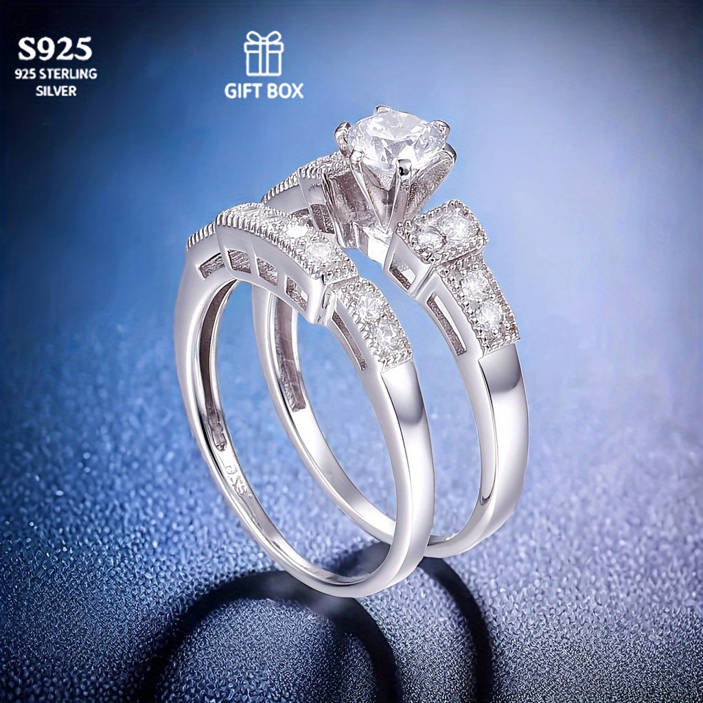 

This Is A 4.26g S925 Sterling Silver Vintage Couple Ring With A Dazzling 1.25 Carat Round Zircon, Perfect For Wedding Or Engagement As A Light Luxury Gift (comes With Gift Box).