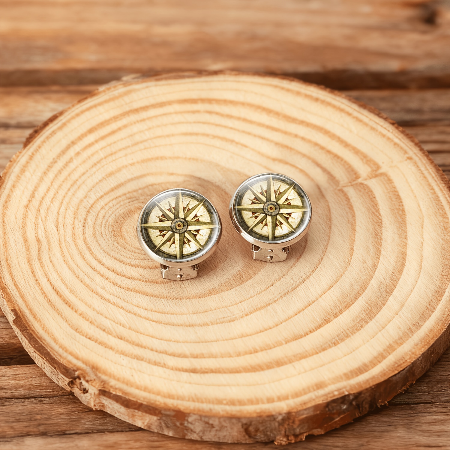 2pcs No-Pierced Ear Clip Round Glass Face Earrings