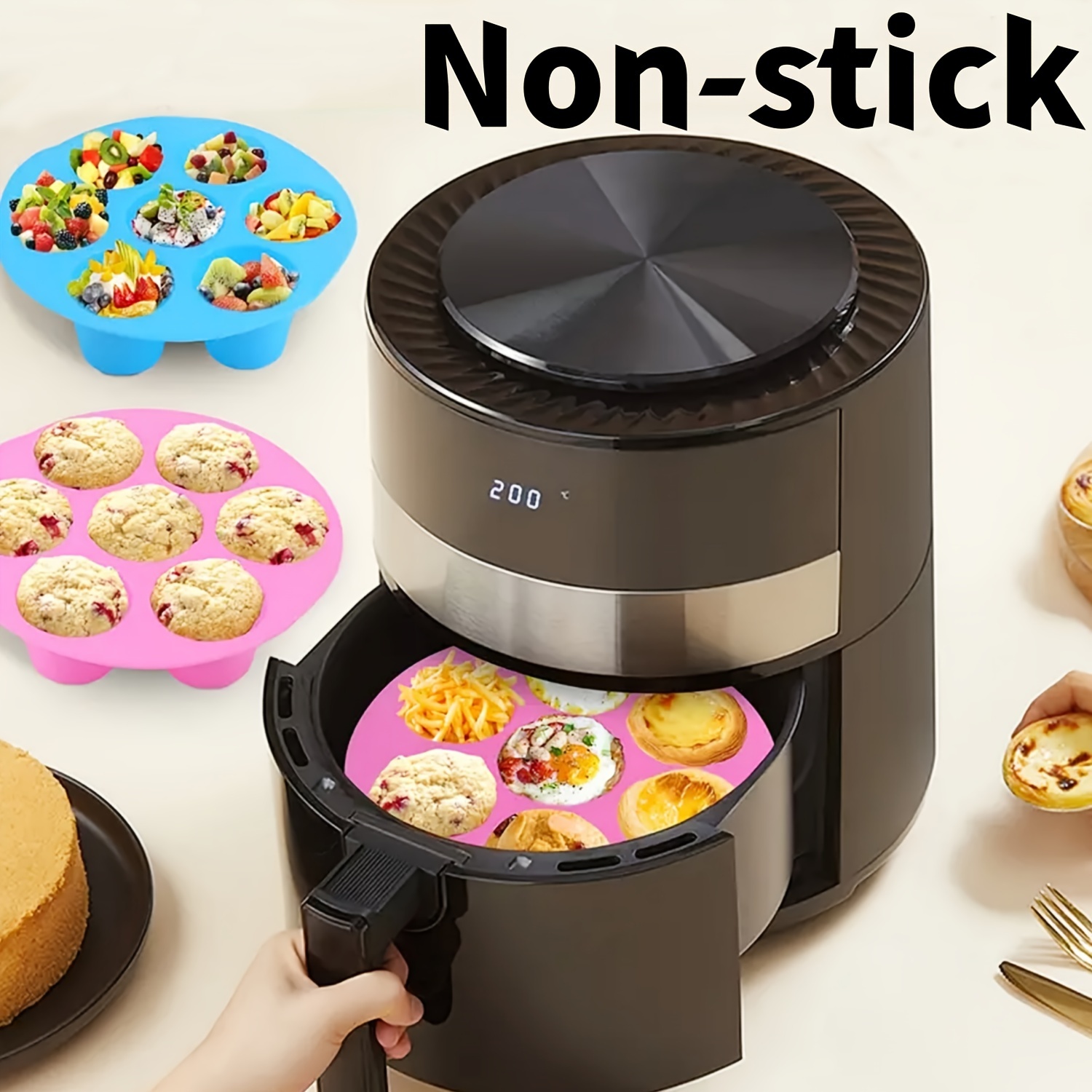 

Moule à muffins en silicone non stick à 7 tasses, moule à cupcakes facile à démouler pour airfryer et micro-ondes, accessoire de cuisson pour , non chargé