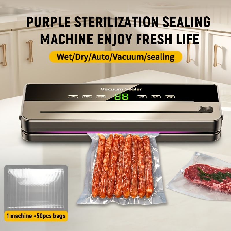 TEMU Vacuum Sealer + 50 Vacuum Storage Bags, Featuring An Led Display For Easy Operation. This Versatile Vacuum Food Sealer Is Perfect For Preserving