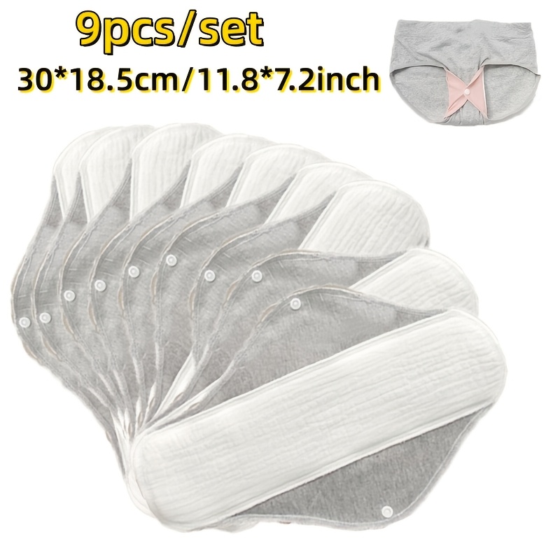 Image of 9pcs Pure Cotton Gauze Nursing Pads, 13 Layers Thickened Reusable Nursing Cloth Pads, 13 Layers 30*18.5cm , Female Nursing Cloth Pads With Wings, Washable, Without Waterproof Layer, Not Leak-proof
