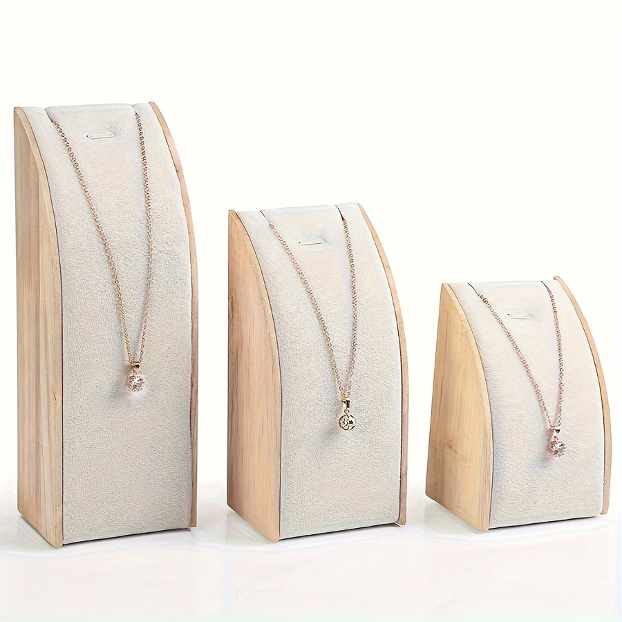 

3pcs Wooden Necklace Jewelry Display Stand Set, Triangular Arc , Desktop Mounted, No Required, For Necklace And Pendant , Home &