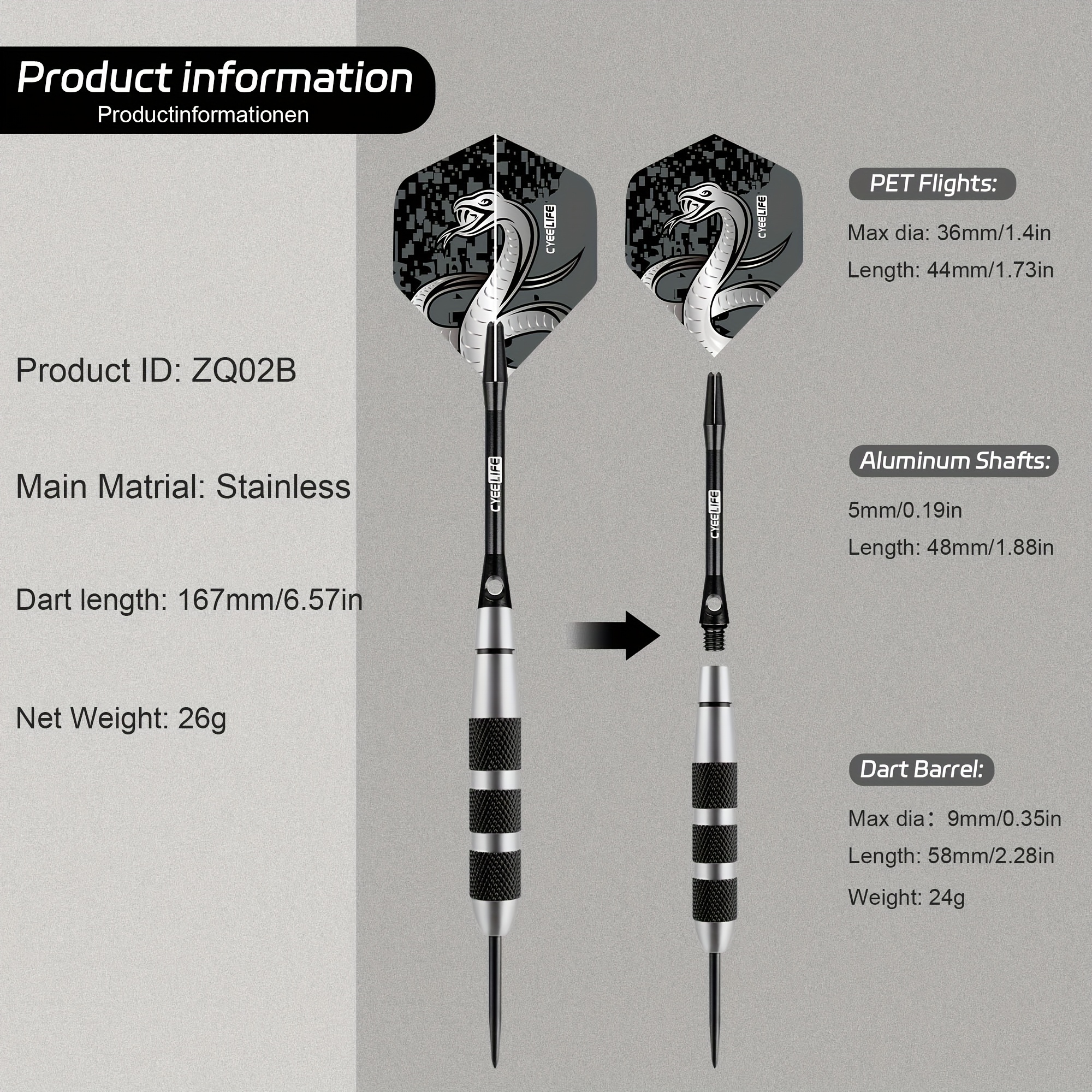 26G Hard Darts met Stalen Punt, Gemaakt van Roestvrij Staal