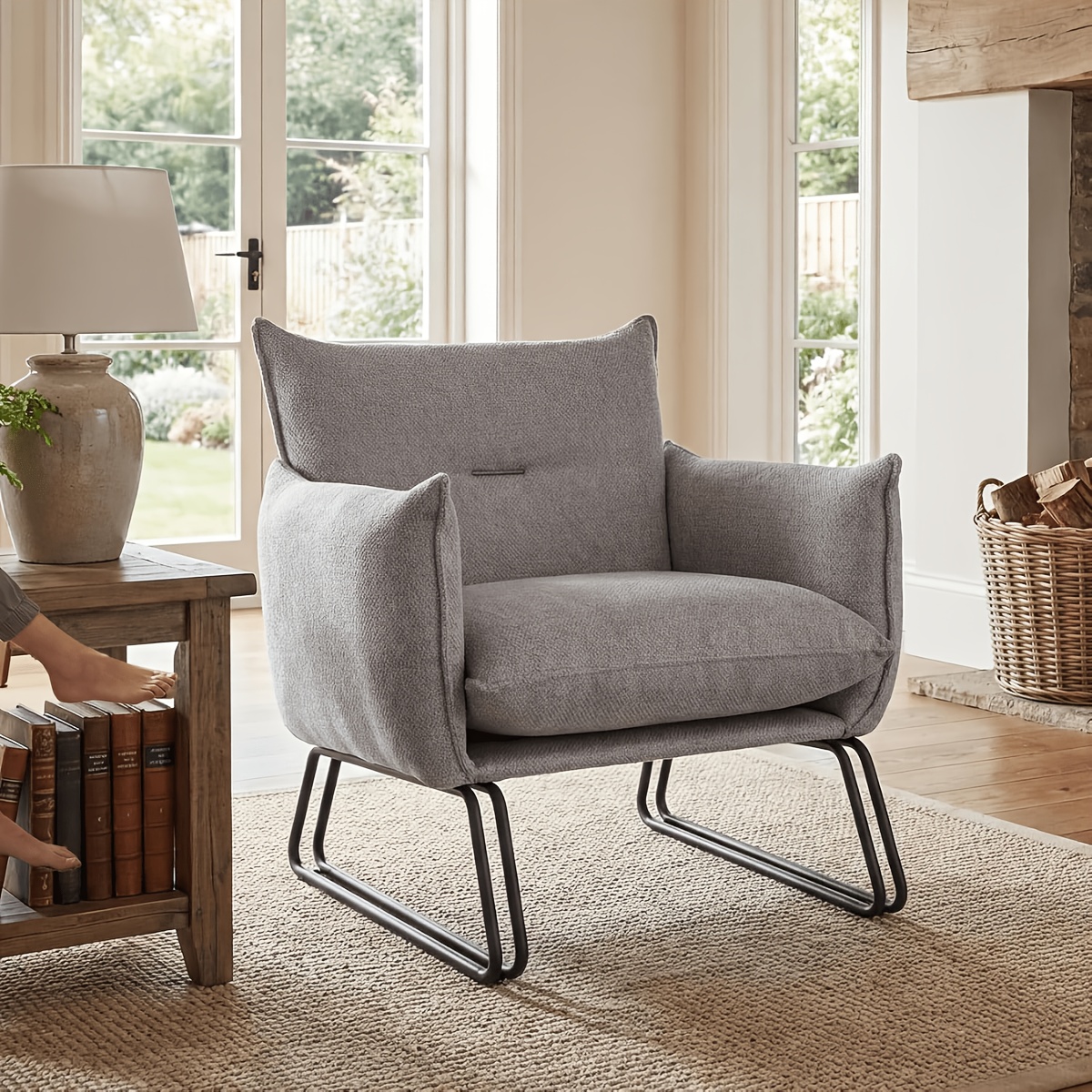 Modern Dining Chair with Thick Cushion and Metal Legs