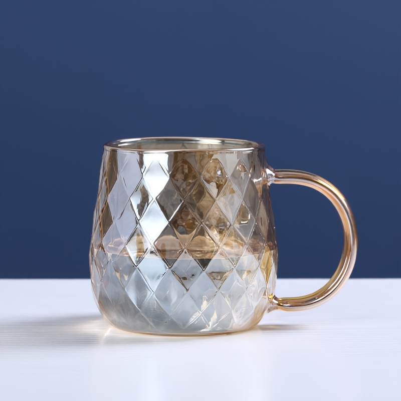 1pc High Borosilicate Diamond-shaped Glass Cup With Handle, Heat-resistant Teacup, Suitable For Brewing Tea, Coffee, And Juice