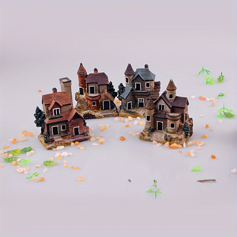 

2pcs Miniature Resin House Craft Figurines, Moss Micro Landscape Decoration, Mini Thatched Cottage, Creative Home And Garden Decor, Succulent Planter Accessories, Fairy Garden Sand Table Props.