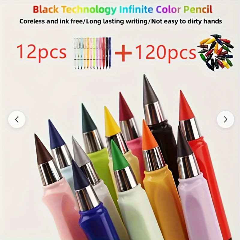 

132pcs Colored Pencils Set, 0.5mm Hb, Non-ink Watercolor Pencils With 120 Replacement Tips, Plastic, Ideal For Drawing & Art, Students, Birthday & Christmas Gifts