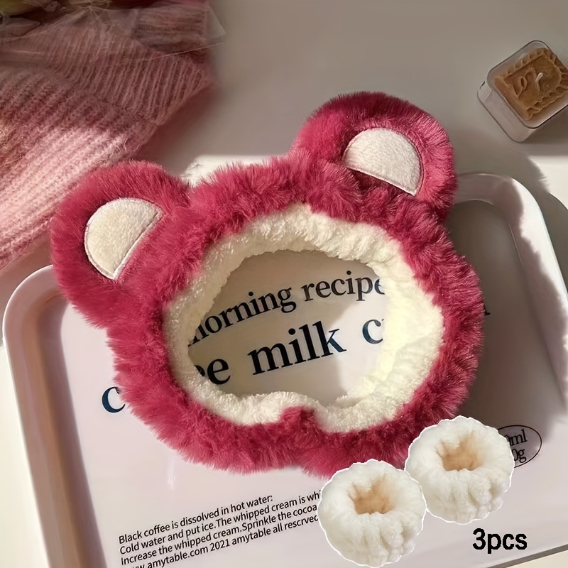 E-shop 3er-Set Gesichtswasch-Haargurt, Handschlaufe, niedliches Bären-Stirnband, Haar-Accessoires