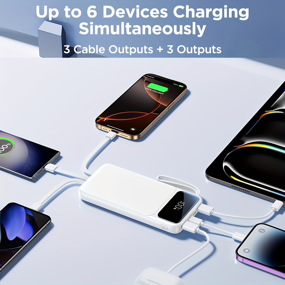 Power Bank: 20000mAh, 20W Fast Charging Portable Charger, Built-in Cable, USB C Battery Pack, Ultra-thin Portable Mobile Phone Charger. Spare Battery Suitable For All Mobile Phones And Tablets