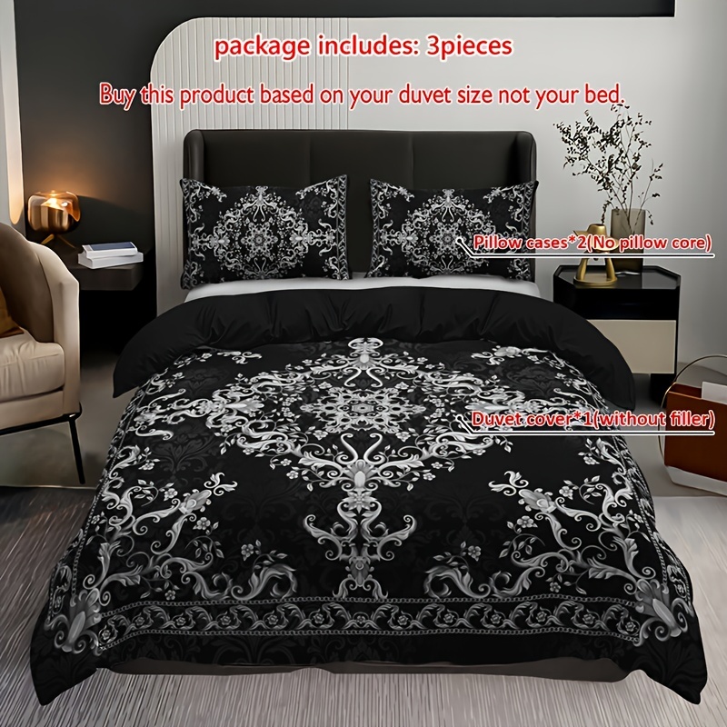 3pcs Duvet Cover Set (1 Duvet Cover + 2 Pillowcases, Pillow Inserts Not Included), Home Dormitory Black And White Texture Pattern