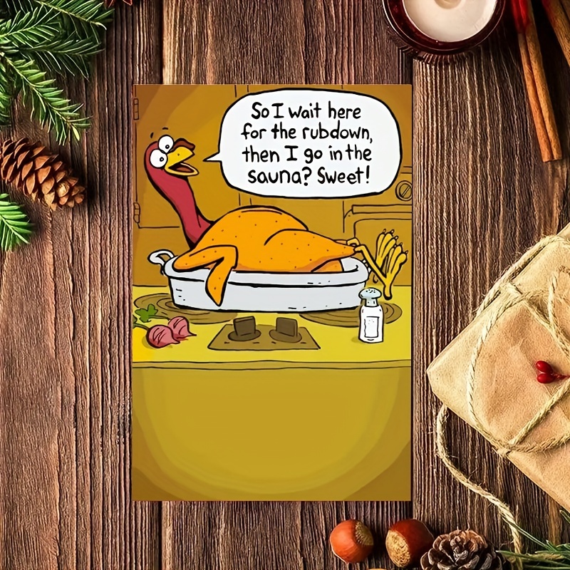 

1pc Thanksgiving Greeting Card With Turkey And Humorous Message, Cartoon Theme, Personalized Paper Card For Anyone, Unique Holiday Stationery With Envelope For