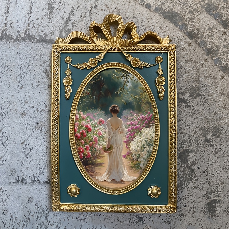 

Rustic Style Resin Picture Frame With Floral Theme, Varnished , Lightweight, Vertical Oblong Shape, With Decorative Wall & Tabletop Display For No Electricity Needed